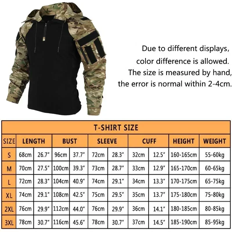 Hunting Outdoor Clothing - Taktik Gömlekler Kamuflaj Savaş Tişörtü Kapüşonlu