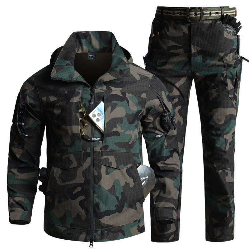 Hunting Outdoor - Erkek Kamuflaj Taktik Ekipman Seti Kapüşonlu
